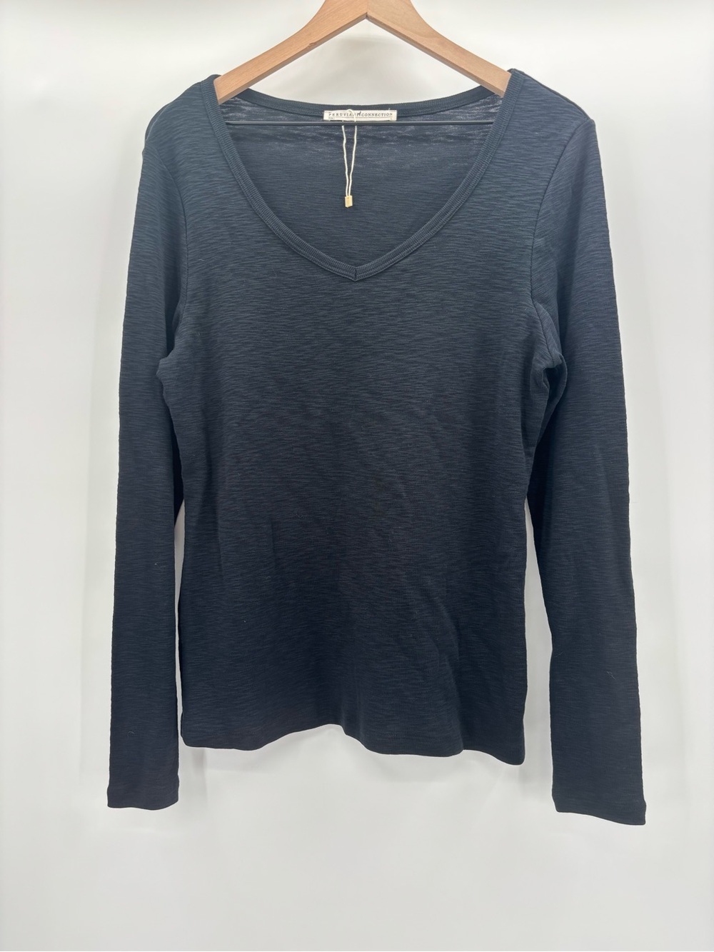Peruvian Connection 100% Textured Cotton V-Neck Long Sleeve Tee Top Size Large